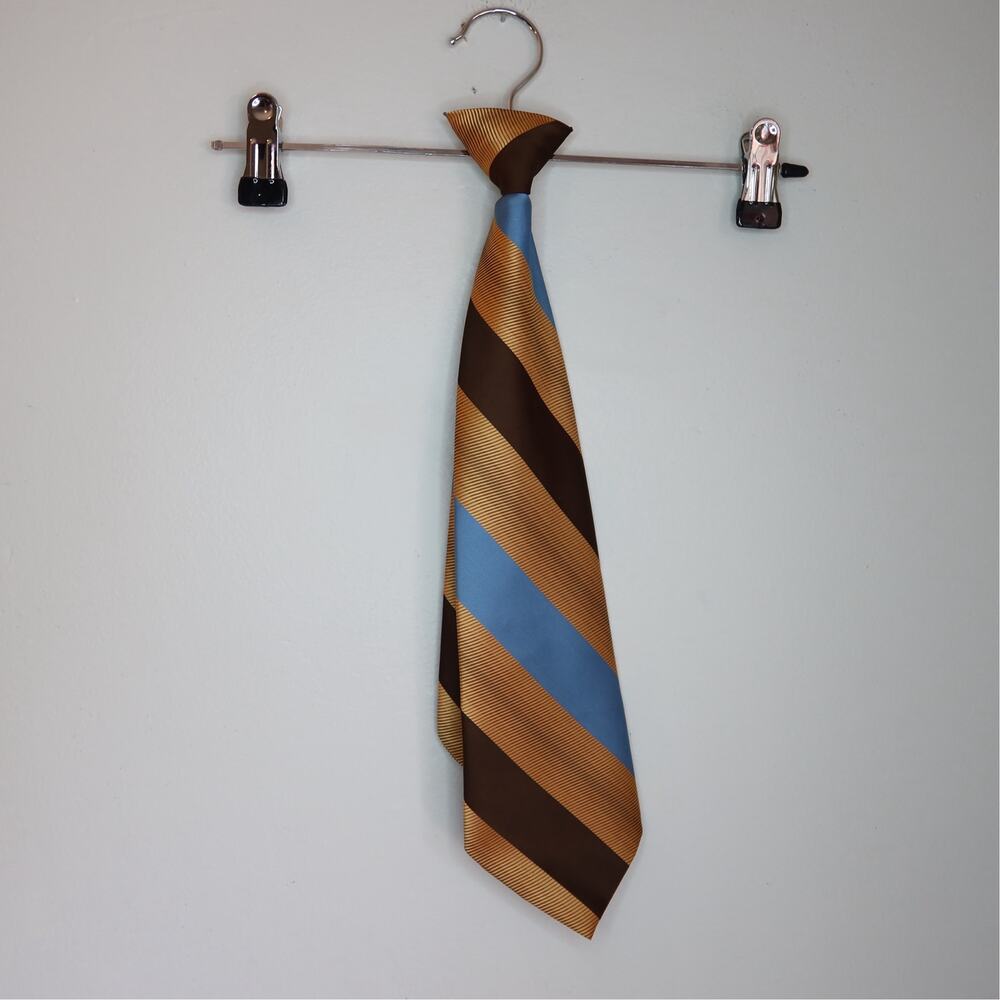 Brent Vintage Striped Necktie Mens Brown Gold Blue Diagonal Stripe Tie